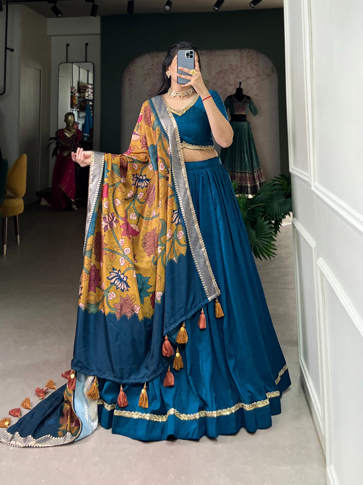Lovely Chinon Silk Lace Border Worked Lehenga Choli Set - Ethnicwish