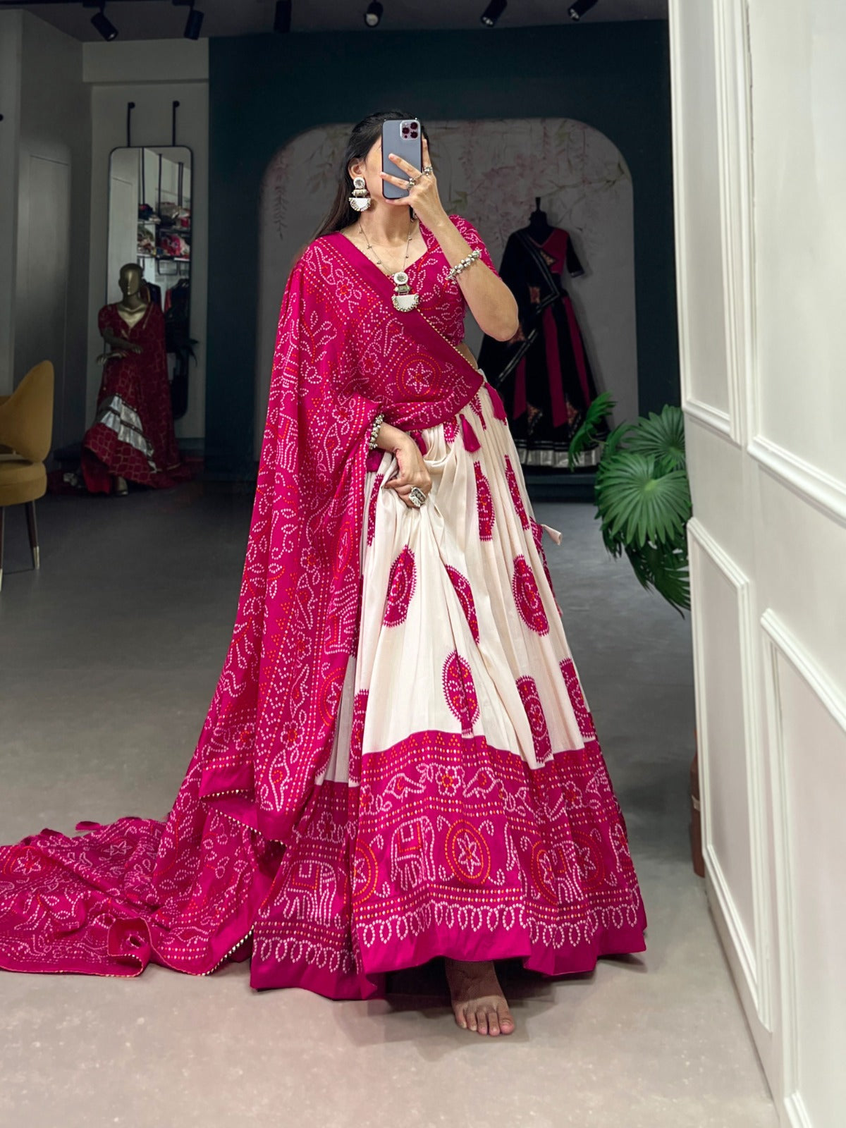 Adorable Tussar Silk Bandhej Printed Lehenga Choli Set - Ethnicwish