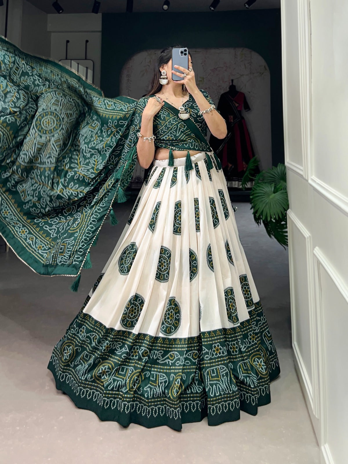 Adorable Tussar Silk Bandhej Printed Lehenga Choli Set - Ethnicwish