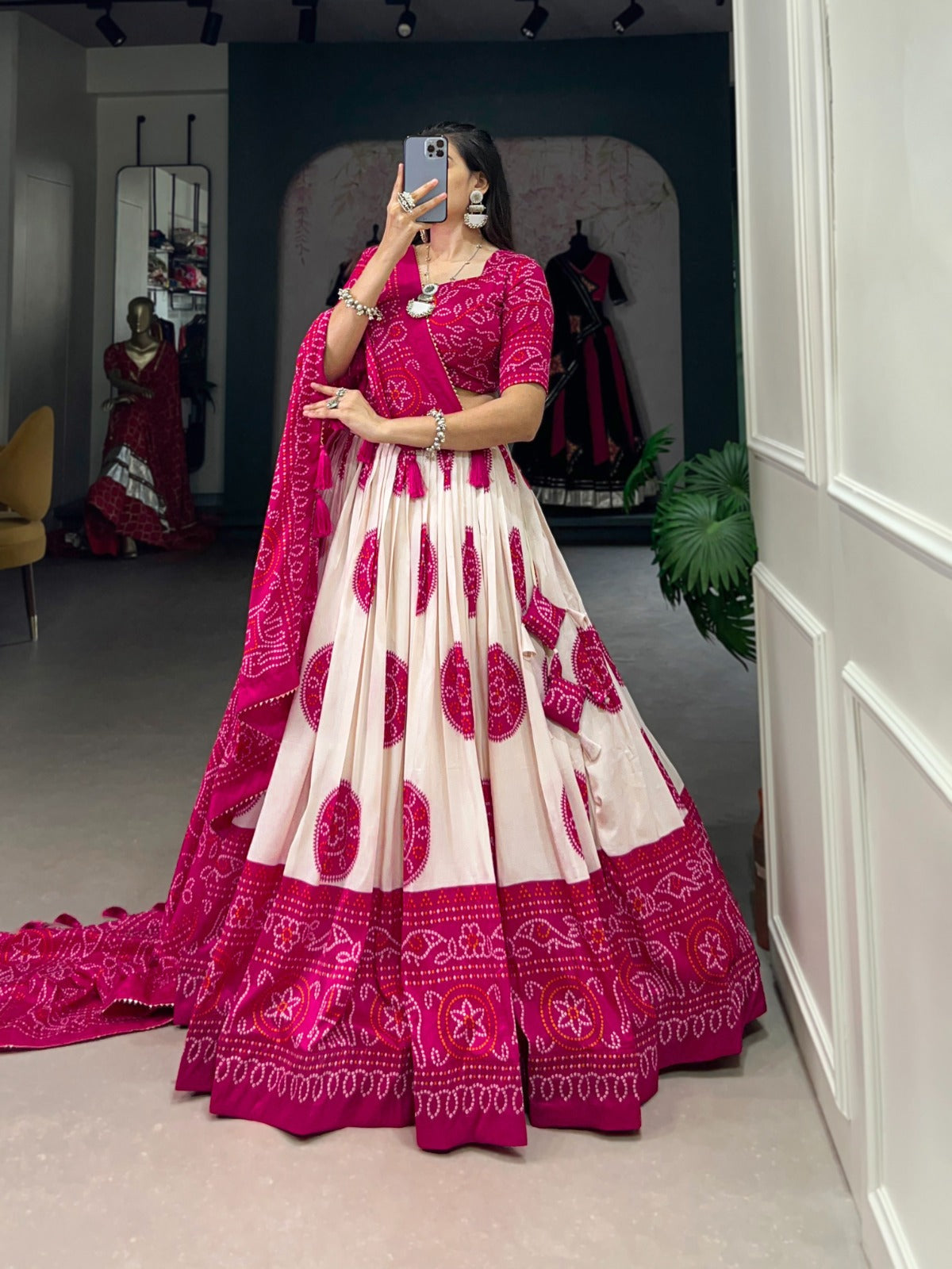 Adorable Tussar Silk Bandhej Printed Lehenga Choli Set - Ethnicwish