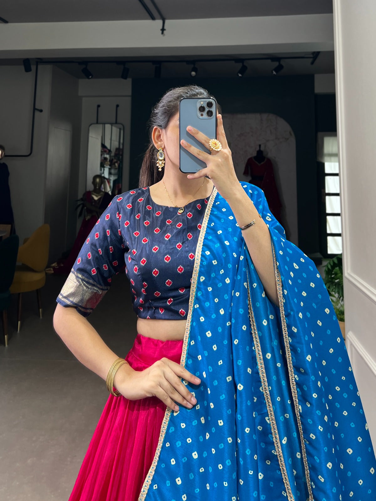 Dainty Pink Dola Silk Patola Printed Lehenga Choli Set - Ethnicwish