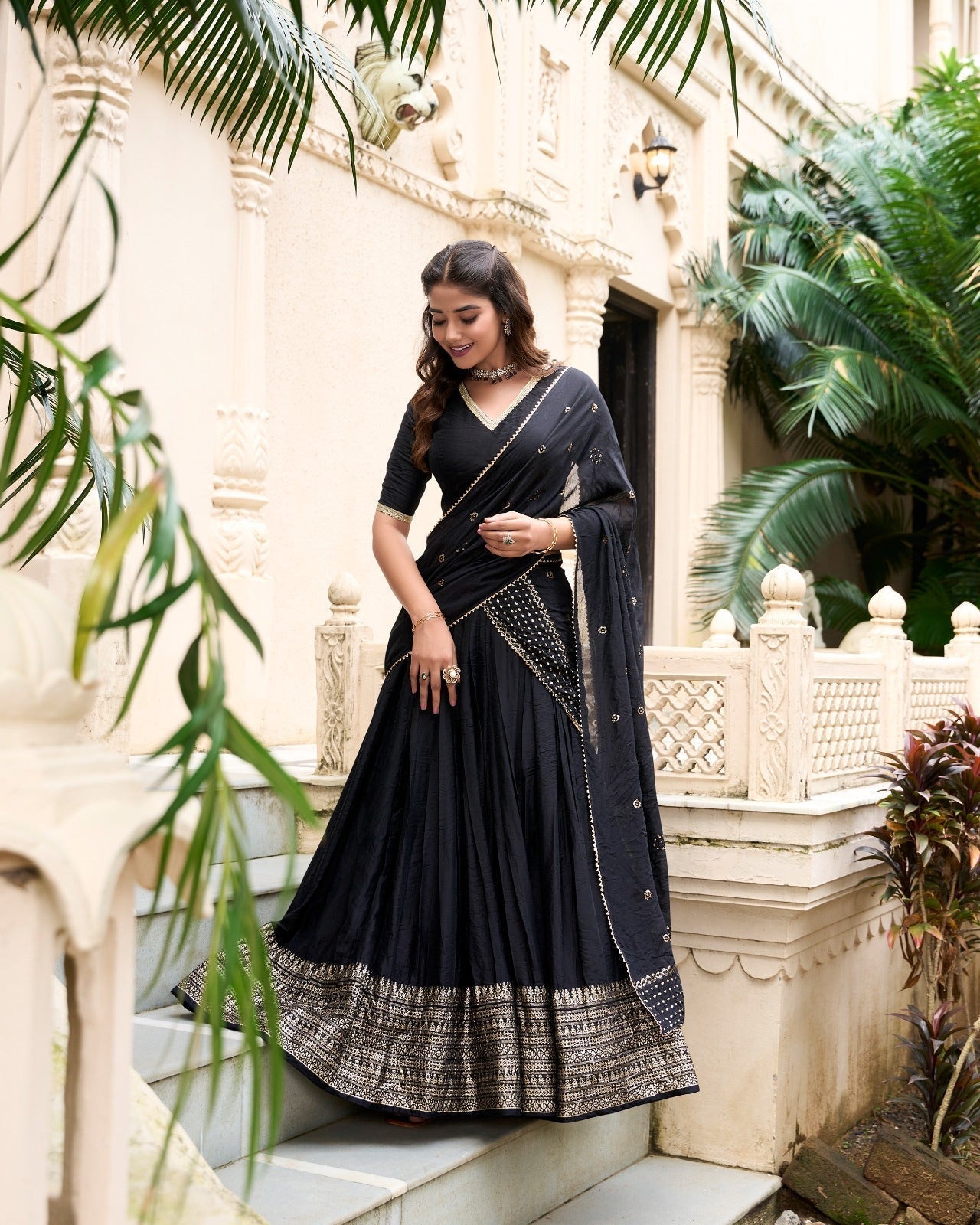 Resplendent Pure Chanderi Silk Zari Weaving Worked Lehenga Choli - Ethnicwish
