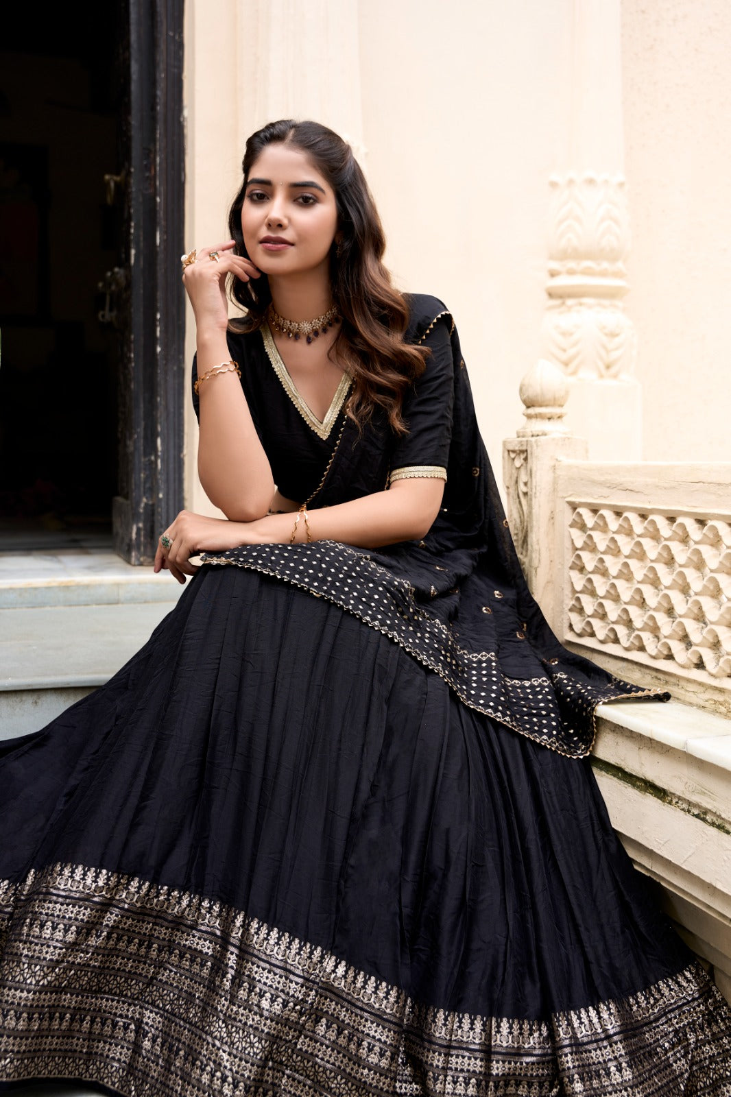 Resplendent Pure Chanderi Silk Zari Weaving Worked Lehenga Choli - Ethnicwish