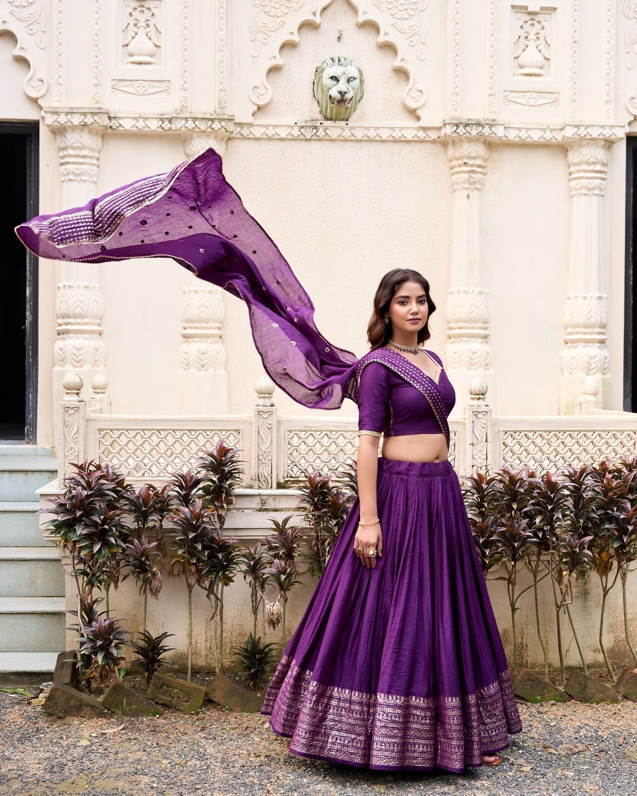 Resplendent Pure Chanderi Silk Zari Weaving Worked Lehenga Choli - Ethnicwish