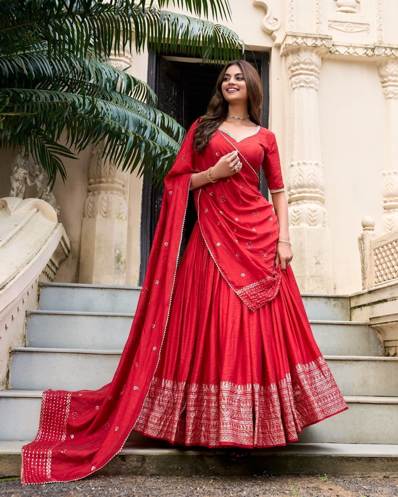 Resplendent Pure Chanderi Silk Zari Weaving Worked Lehenga Choli - Ethnicwish