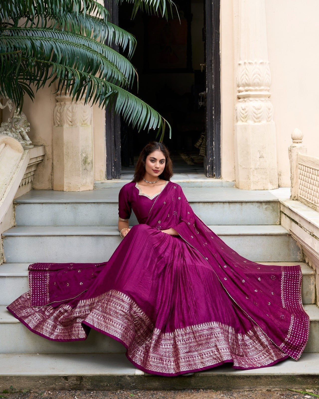 Resplendent Pure Chanderi Silk Zari Weaving Worked Lehenga Choli - Ethnicwish