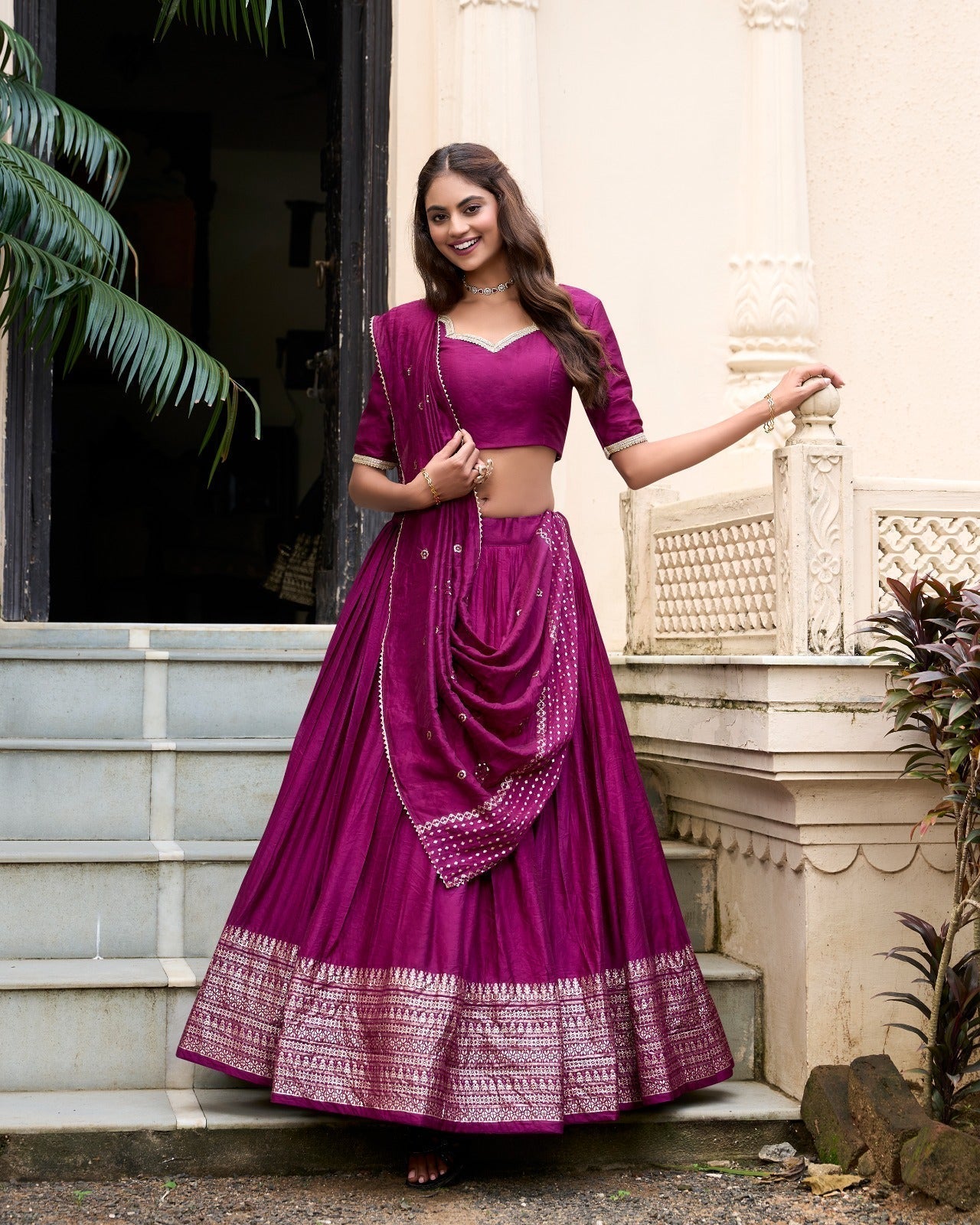 Resplendent Pure Chanderi Silk Zari Weaving Worked Lehenga Choli - Ethnicwish