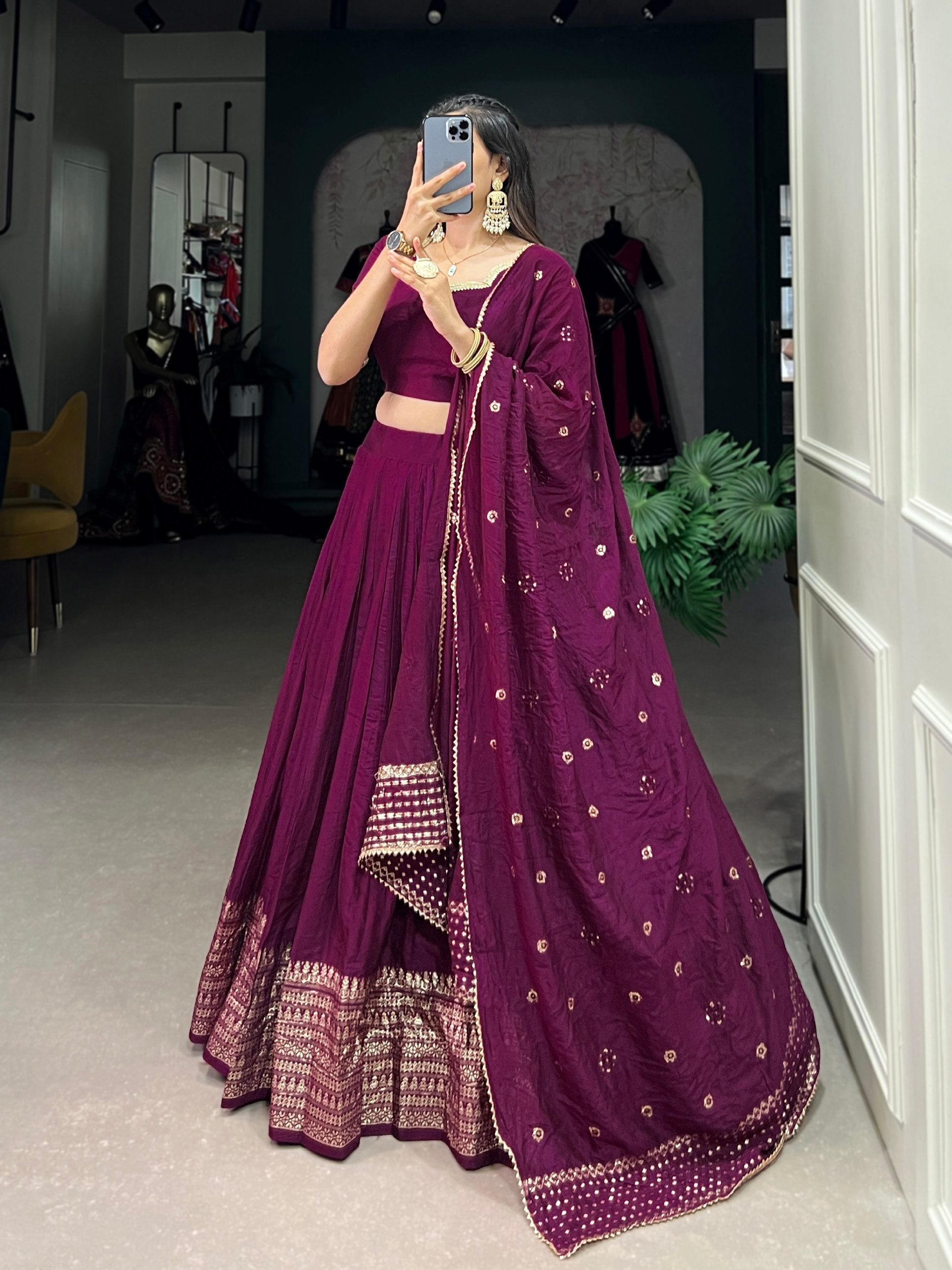 Resplendent Pure Chanderi Silk Zari Weaving Worked Lehenga Choli - Ethnicwish