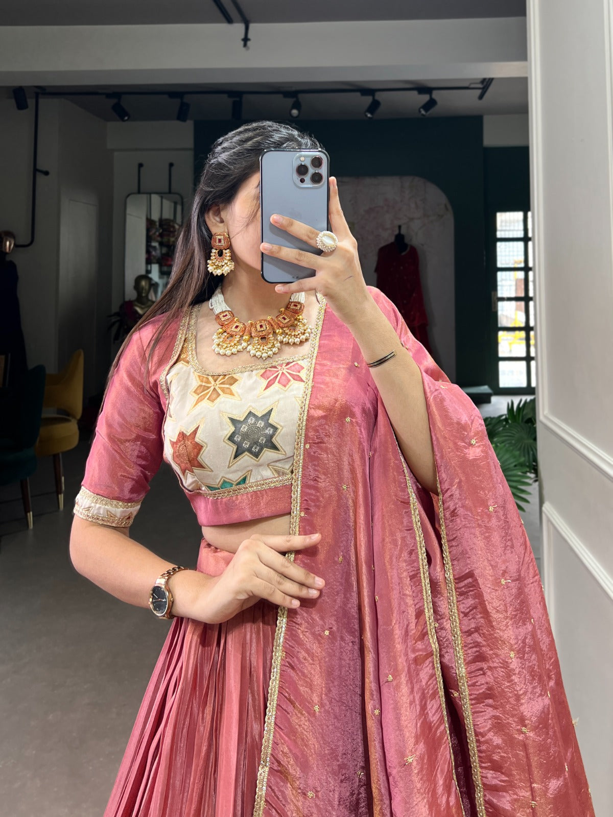 Vibrant Pure Shimmer Lace Border Worked Stitched Lehenga Choli - Ethnicwish