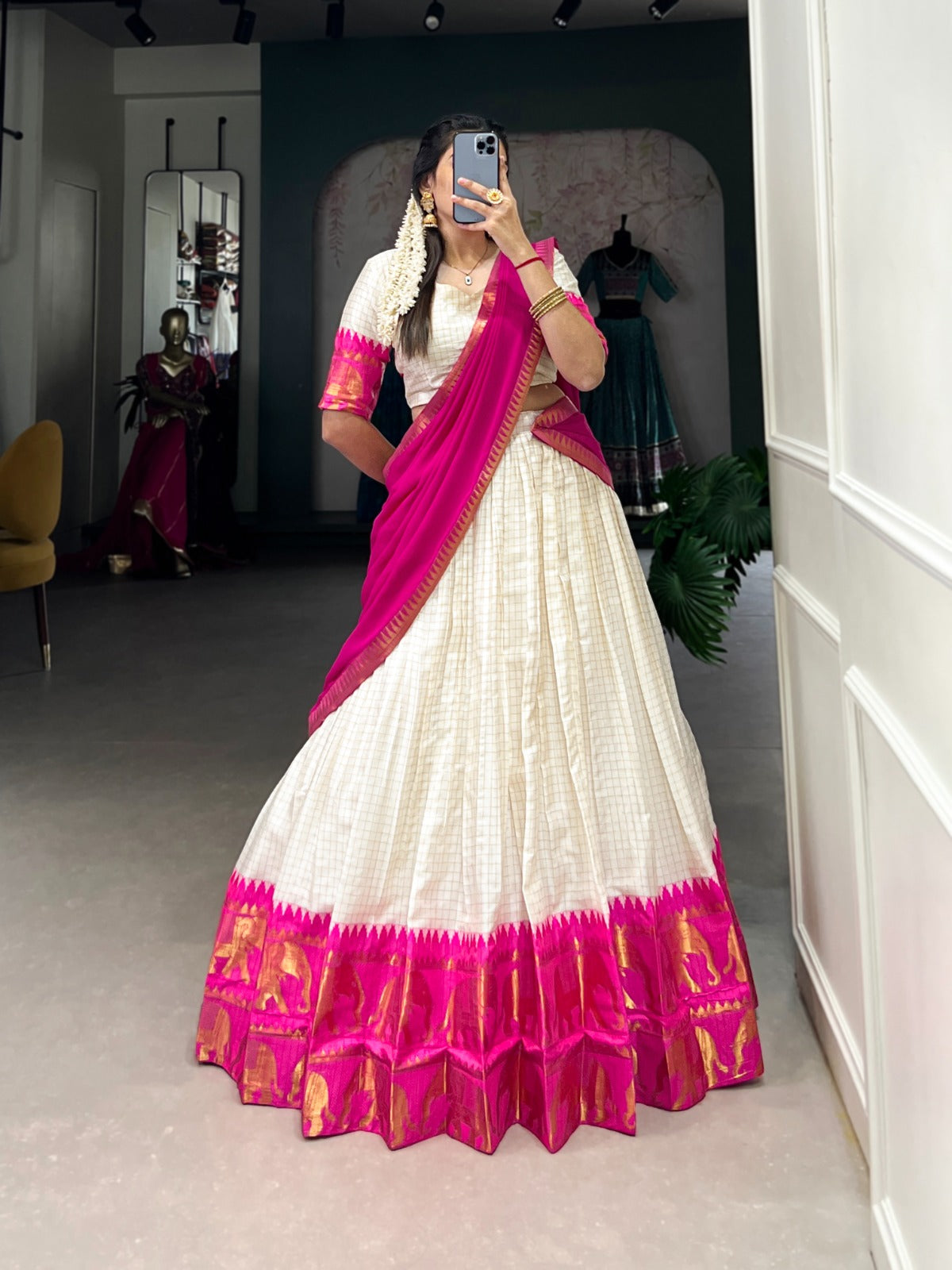 Radiant Poly Cotton Zari Weaving Worked Lehenga Choli Set - Ethnicwish