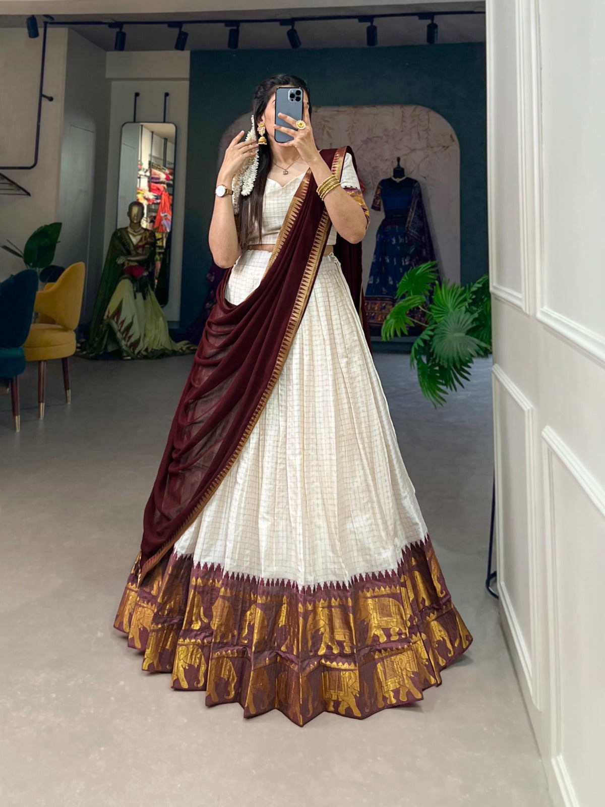 Radiant Poly Cotton Zari Weaving Worked Lehenga Choli Set - Ethnicwish