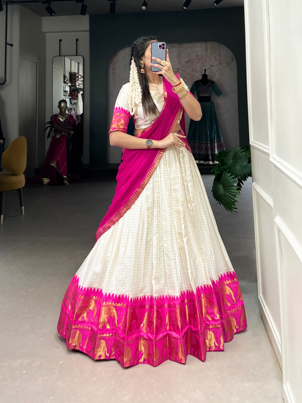 Radiant Poly Cotton Zari Weaving Worked Lehenga Choli Set - Ethnicwish