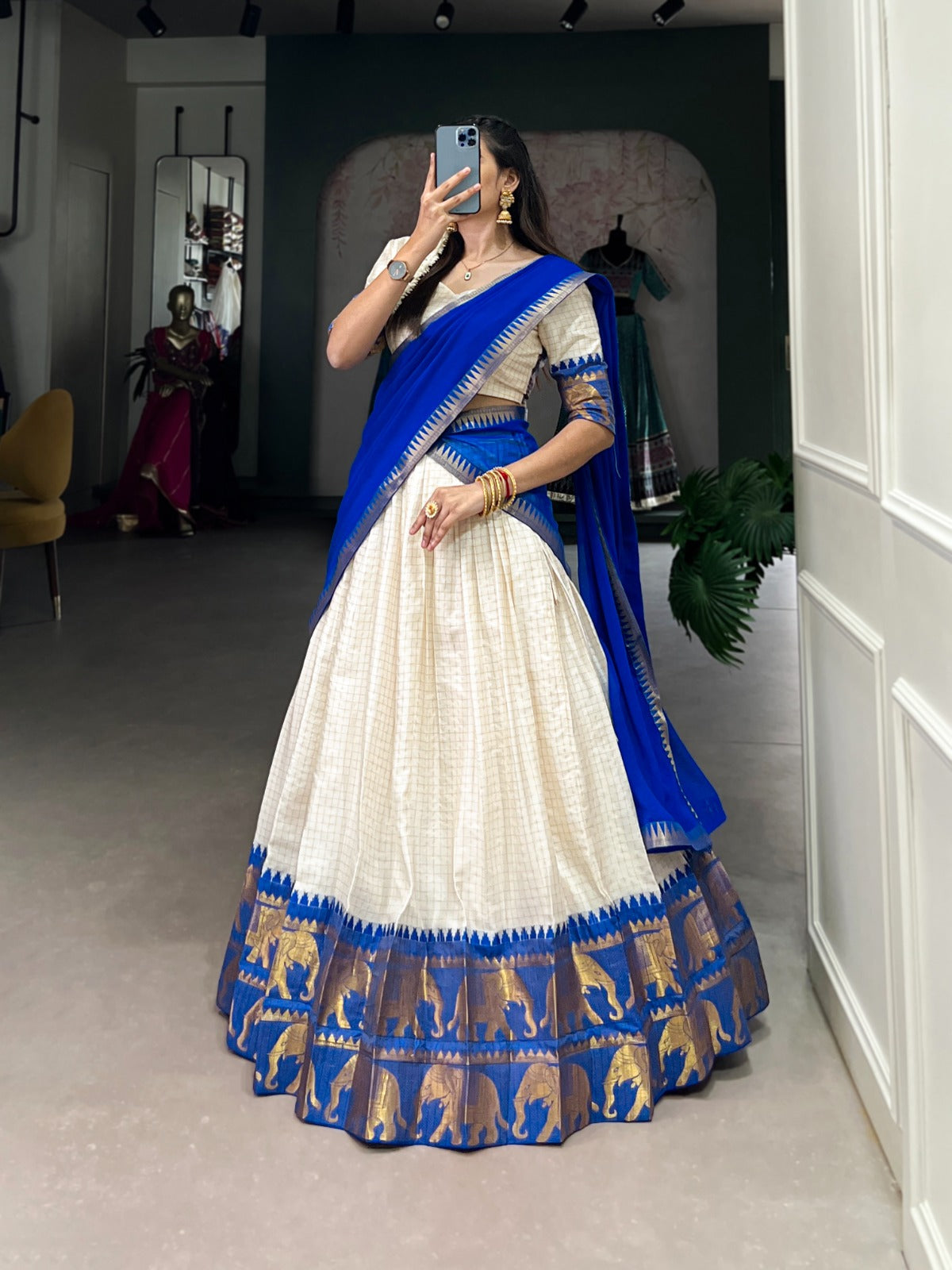 Radiant Poly Cotton Zari Weaving Worked Lehenga Choli Set - Ethnicwish