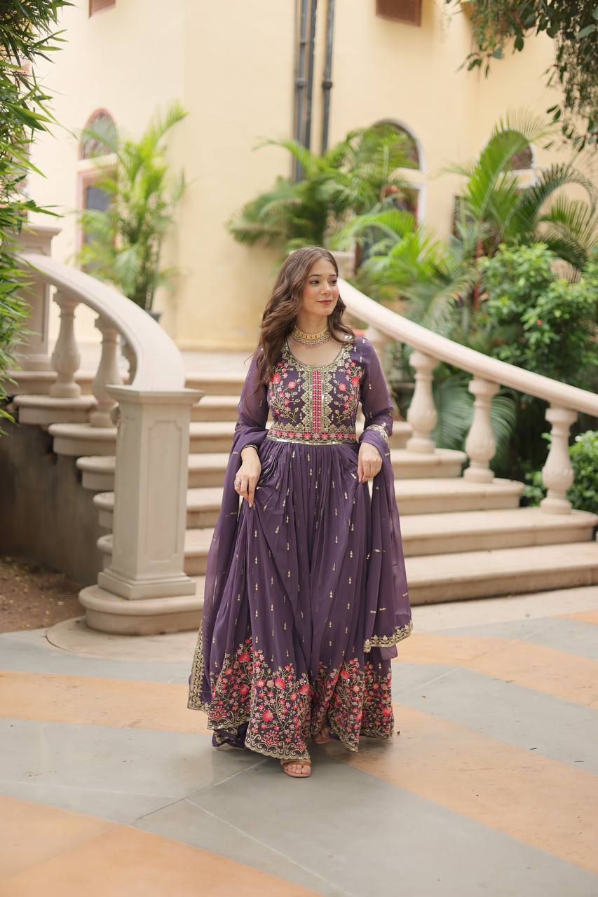 Breathtaking Faux Georgette Rich Sequins Embroidered Top Sharara Suit - INDIAN ELEGANCE
