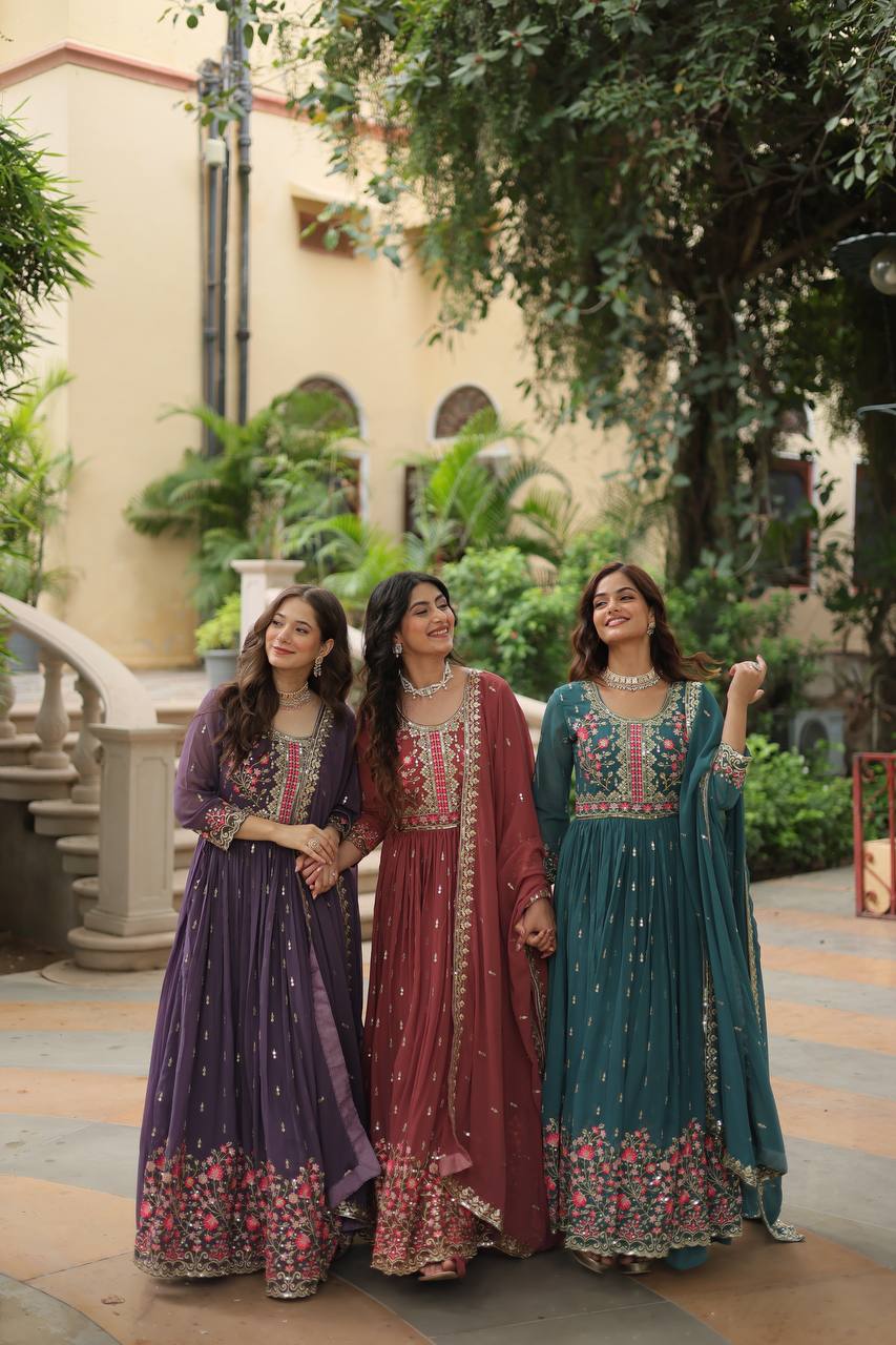 Breathtaking Faux Georgette Rich Sequins Embroidered Top Sharara Suit - INDIAN ELEGANCE