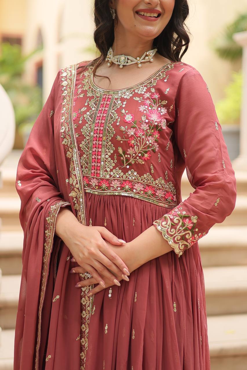 Breathtaking Faux Georgette Rich Sequins Embroidered Top Sharara Suit - INDIAN ELEGANCE