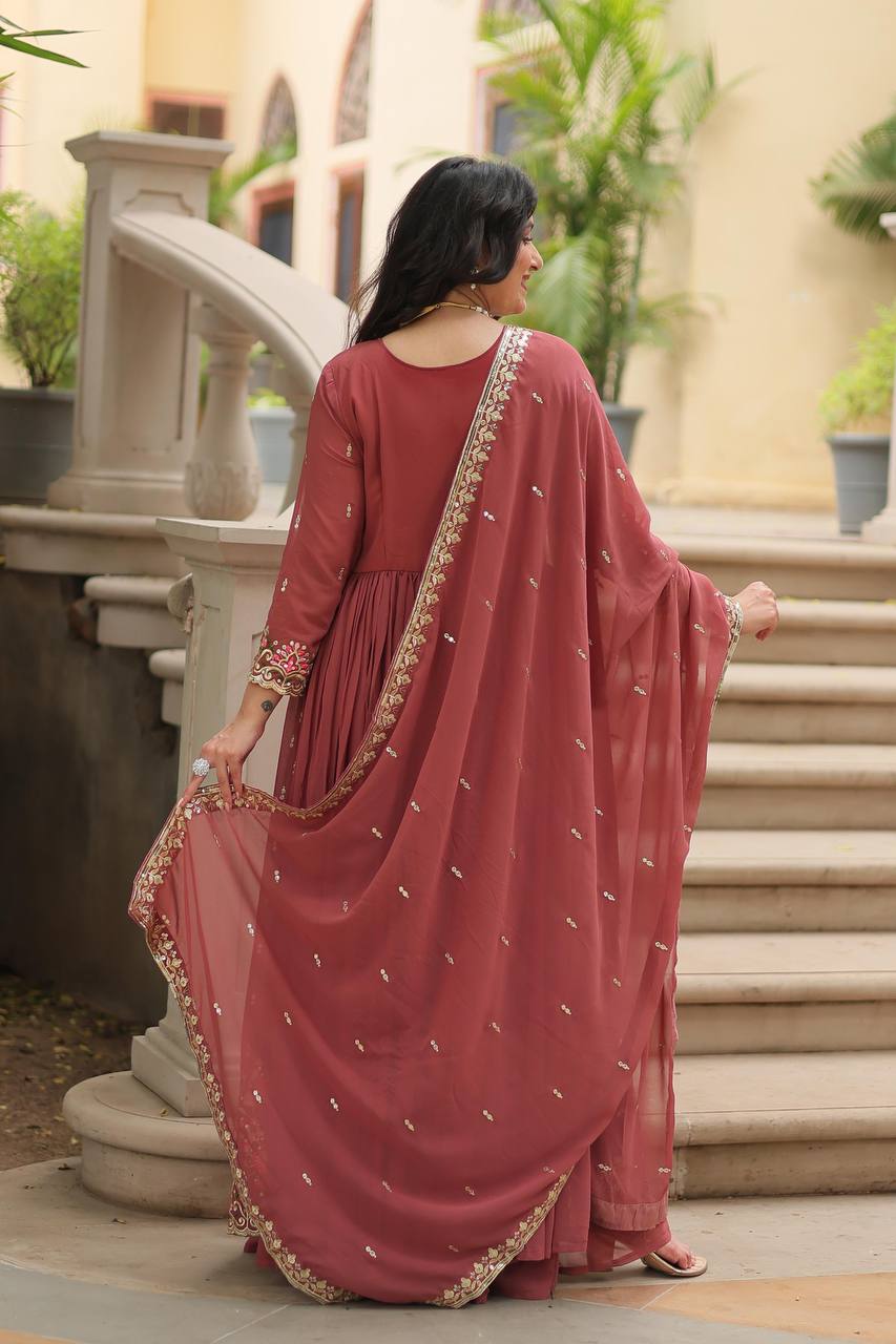 Breathtaking Faux Georgette Rich Sequins Embroidered Top Sharara Suit - INDIAN ELEGANCE
