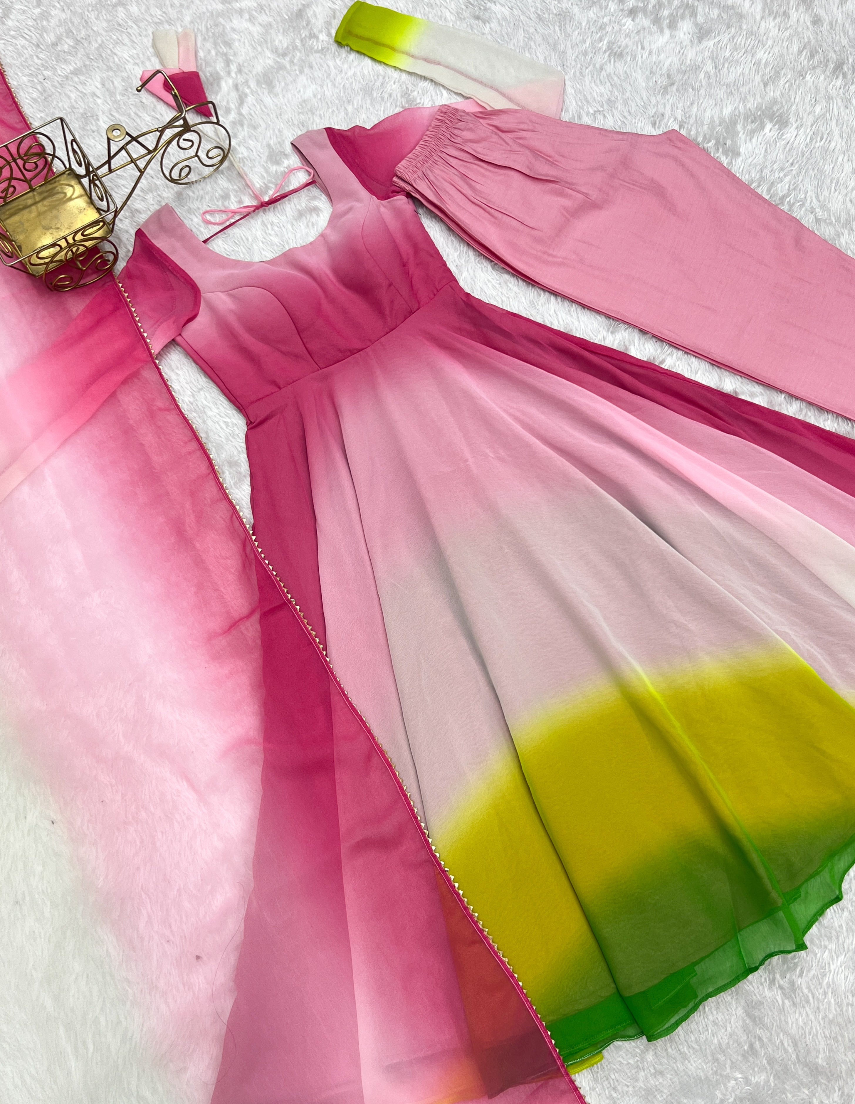 Spectacular Shaded Digital Printed Faux Georgette Anarkali Pant Suit - Ethnicwish