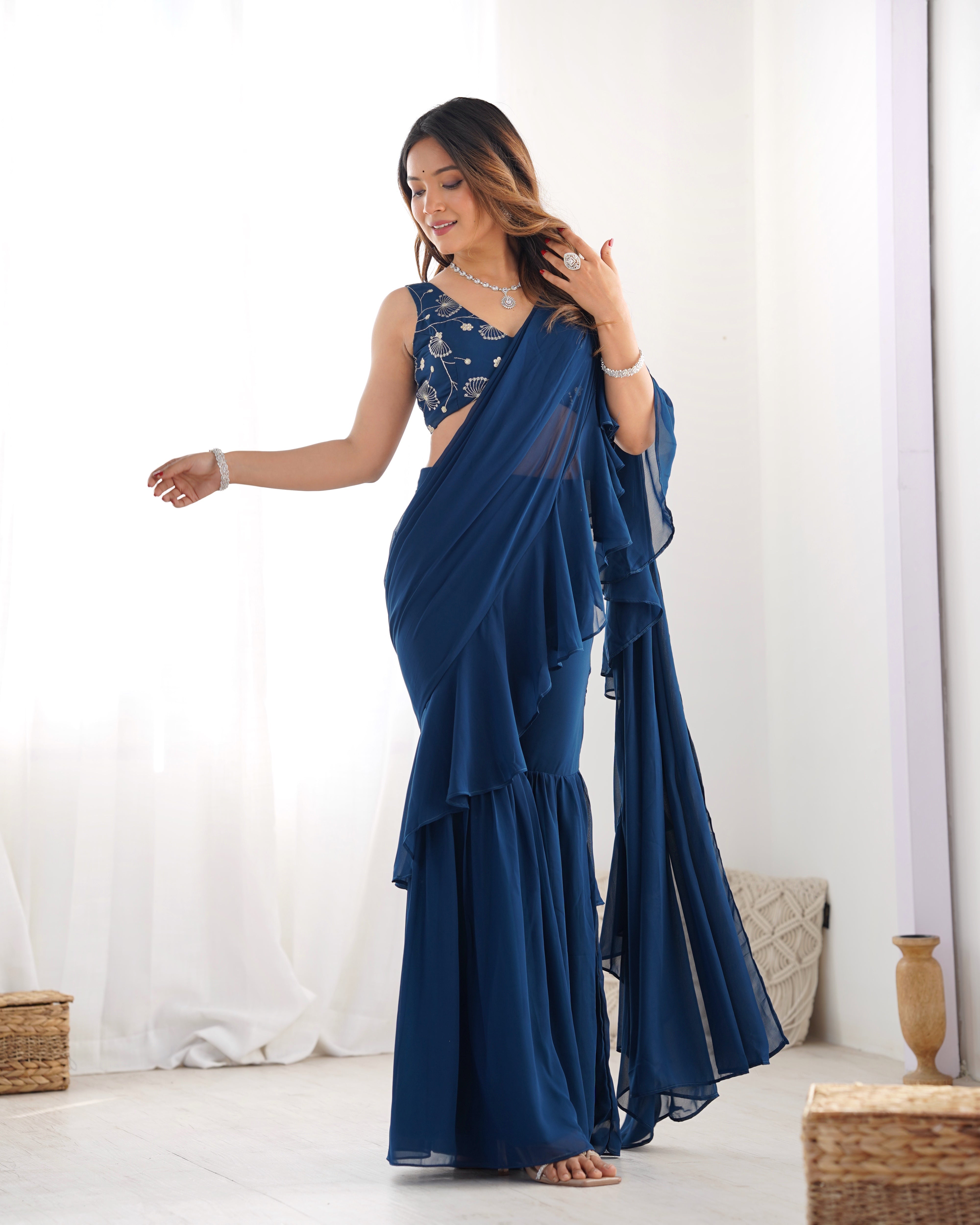 Designer Sharara Saree in Pure Faux Georgette – Fully Stitched & Ready to Wear
