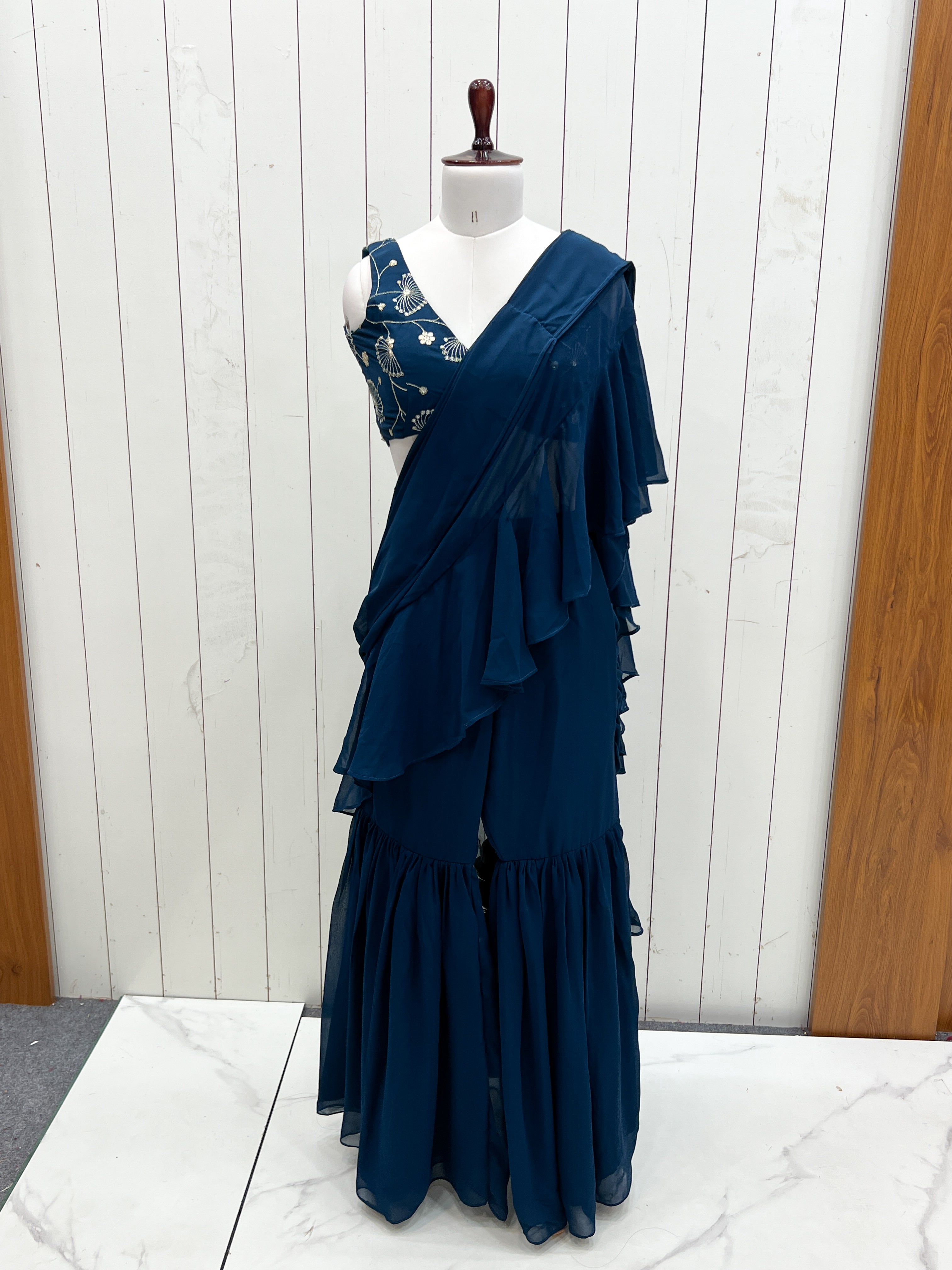 Designer Sharara Saree in Pure Faux Georgette – Fully Stitched & Ready to Wear