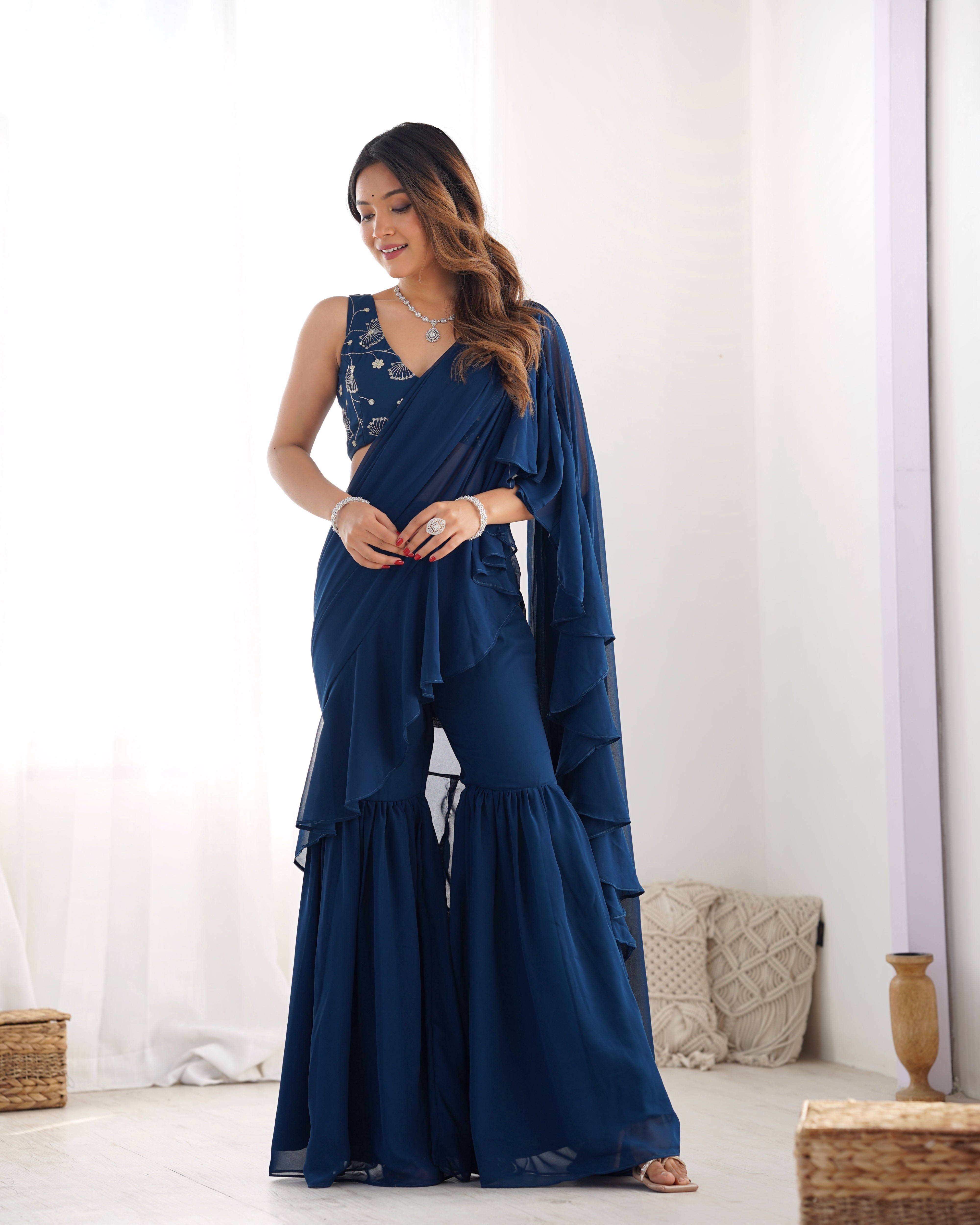 Designer Sharara Saree in Pure Faux Georgette – Fully Stitched & Ready to Wear