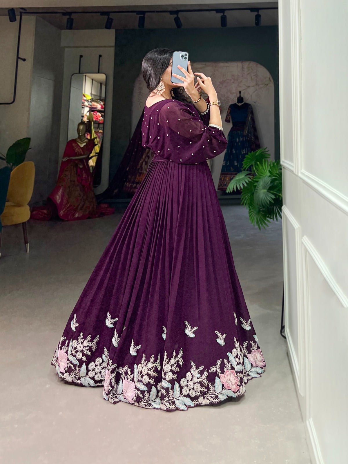 Elegant Georgette Sequins Butti Lace Border Worked Top Lehenga Set - INDIAN ELEGANCE