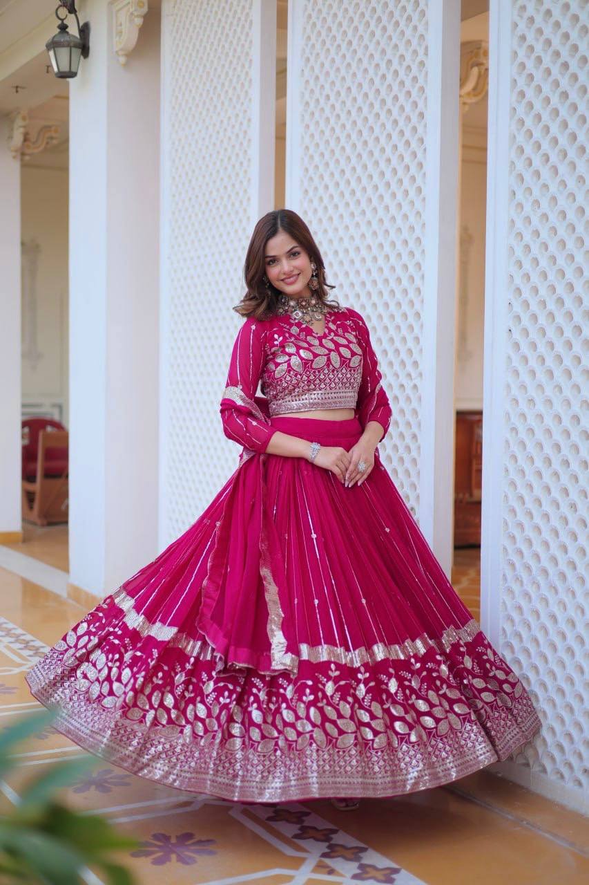 Elegant Heavy Faux Georgette Lehenga Choli Set With Embroidery Sequence Work - ETHNICDEAL