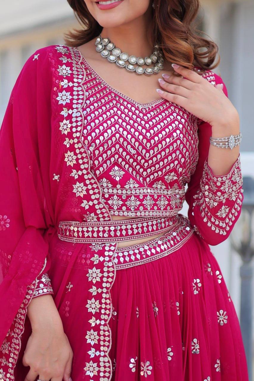 Stunning Faux Georgette Lehenga Choli Set With Embroidery Sequence Work - ETHNICDEAL