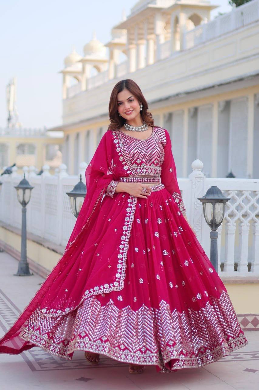Stunning Faux Georgette Lehenga Choli Set With Embroidery Sequence Work - ETHNICDEAL