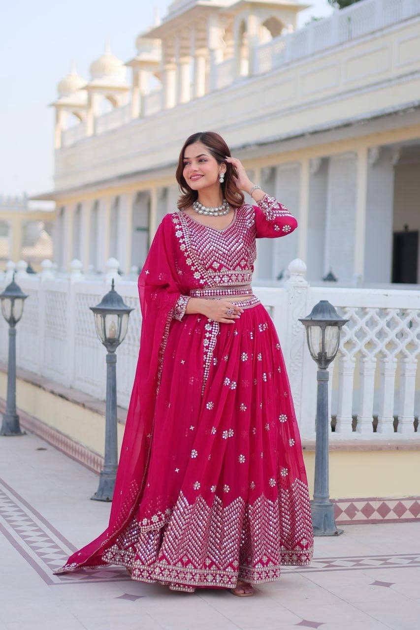 Stunning Faux Georgette Lehenga Choli Set With Embroidery Sequence Work - ETHNICDEAL