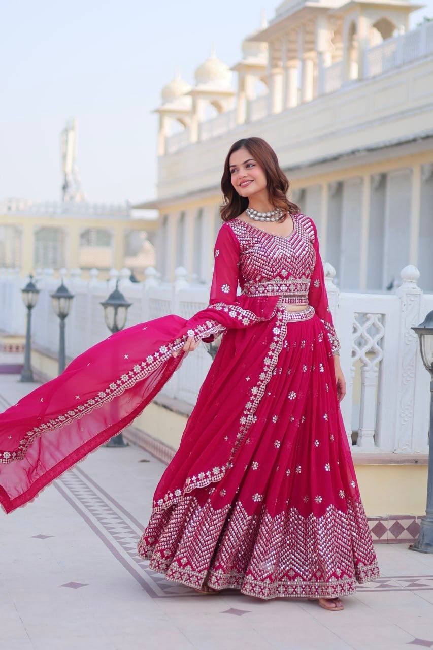 Stunning Faux Georgette Lehenga Choli Set With Embroidery Sequence Work - ETHNICDEAL