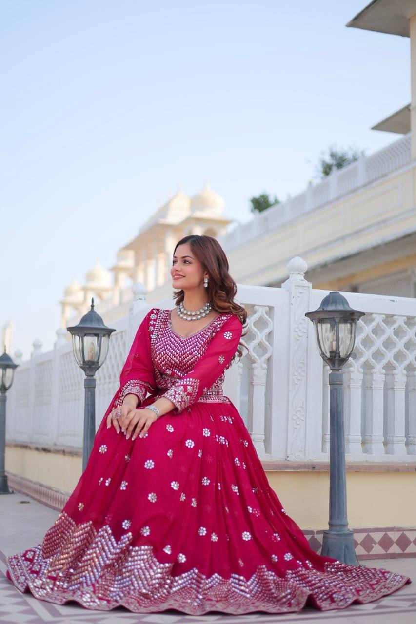 Stunning Faux Georgette Lehenga Choli Set With Embroidery Sequence Work - ETHNICDEAL