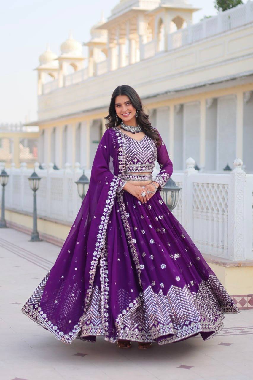 Stunning Faux Georgette Lehenga Choli Set With Embroidery Sequence Work - ETHNICDEAL