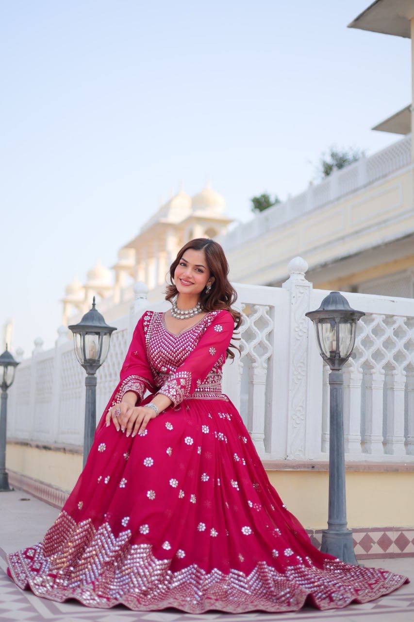 Stunning Faux Georgette Lehenga Choli Set With Embroidery Sequence Work - ETHNICDEAL
