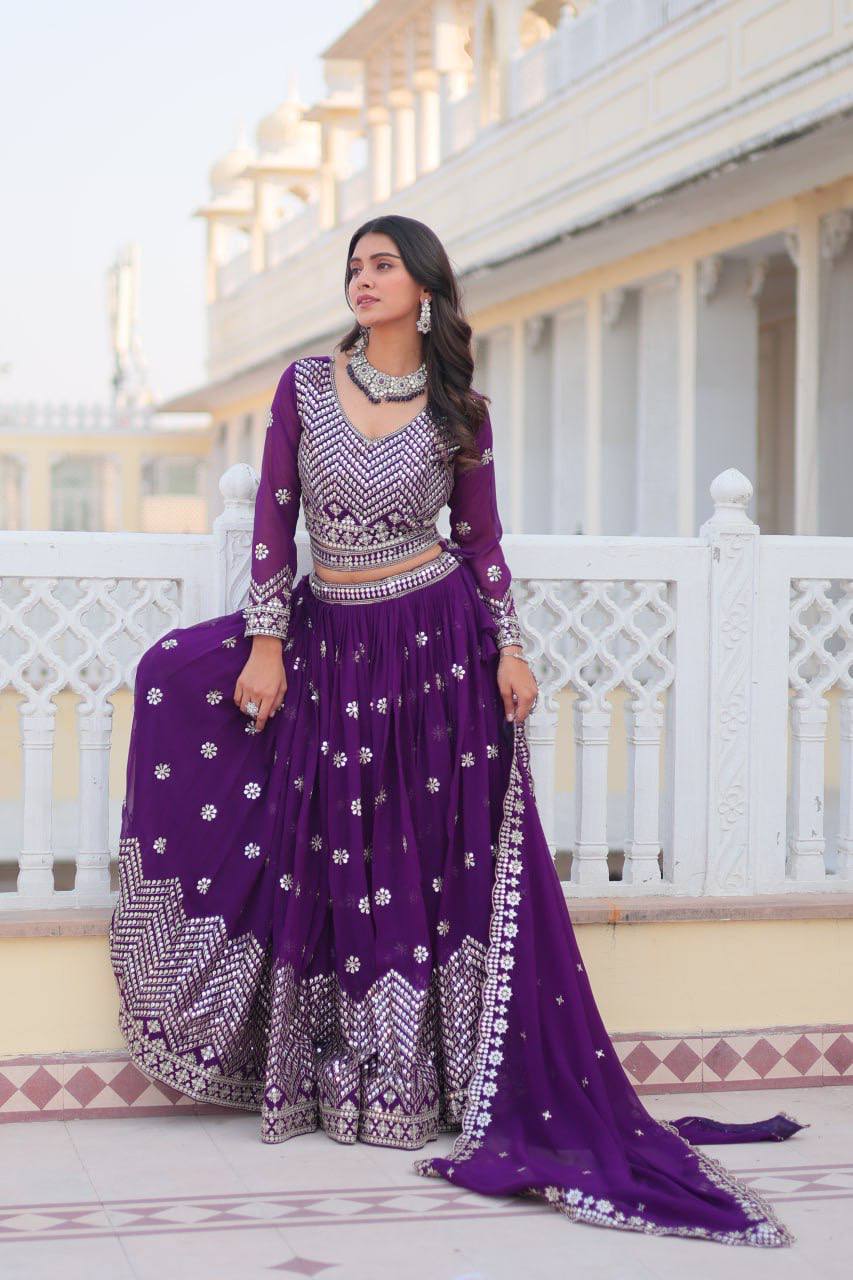 Stunning Faux Georgette Lehenga Choli Set With Embroidery Sequence Work - ETHNICDEAL