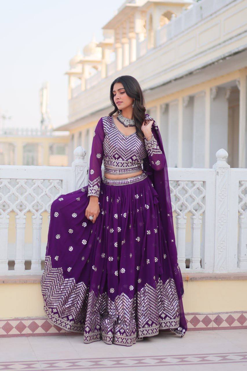 Stunning Faux Georgette Lehenga Choli Set With Embroidery Sequence Work - ETHNICDEAL