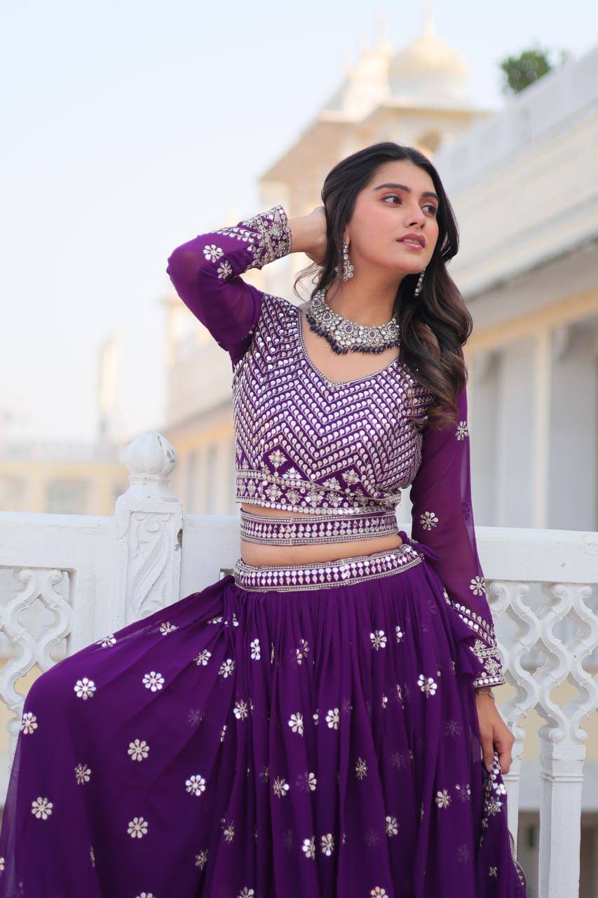 Stunning Faux Georgette Lehenga Choli Set With Embroidery Sequence Work - ETHNICDEAL