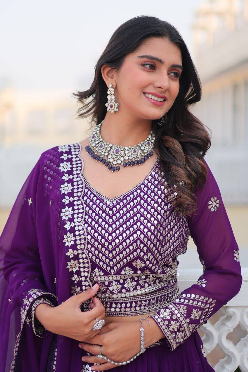 Stunning Faux Georgette Lehenga Choli Set With Embroidery Sequence Work - ETHNICDEAL