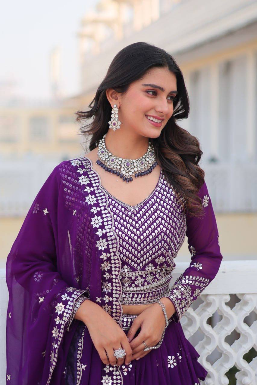 Stunning Faux Georgette Lehenga Choli Set With Embroidery Sequence Work - ETHNICDEAL