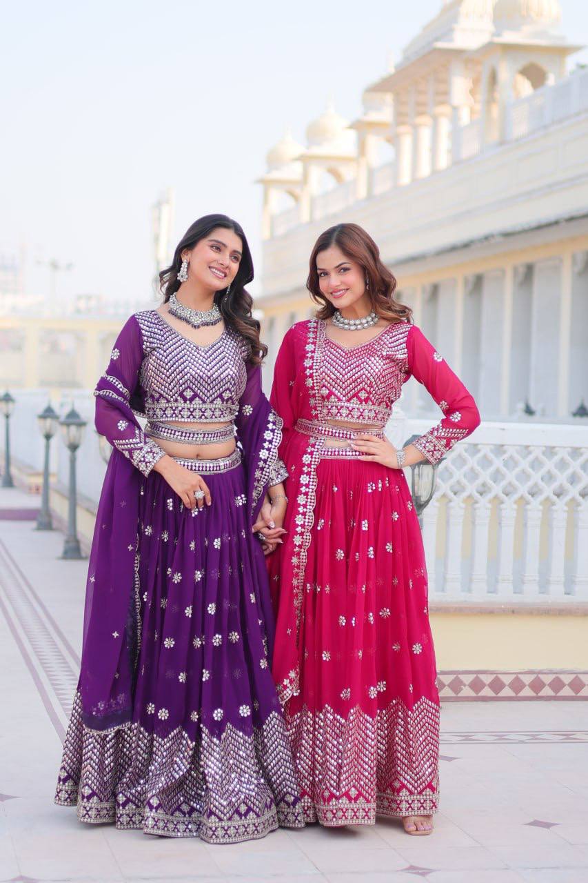 Stunning Faux Georgette Lehenga Choli Set With Embroidery Sequence Work - ETHNICDEAL
