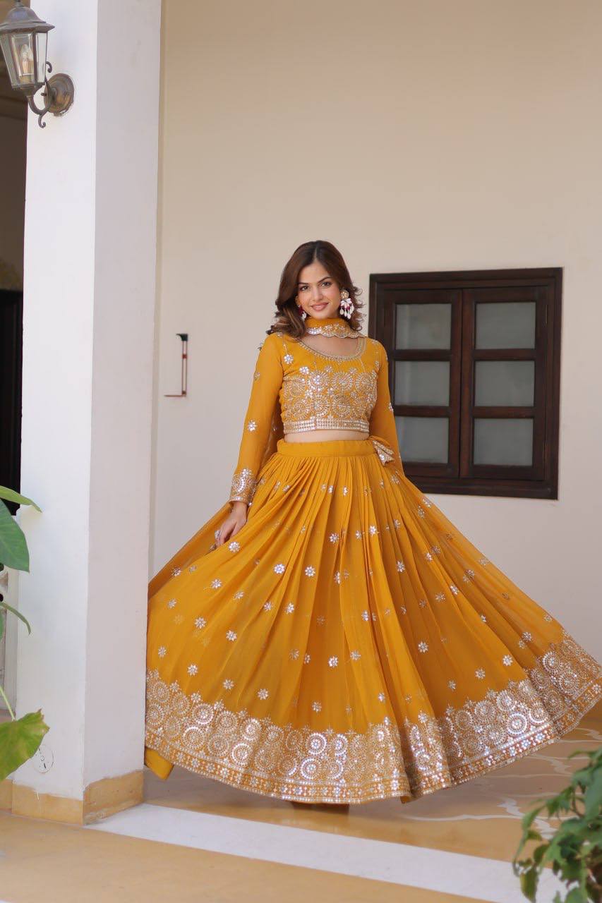 Luminous Faux Georgette Sequins Embroidered Lehenga Choli - ETHNICDEAL