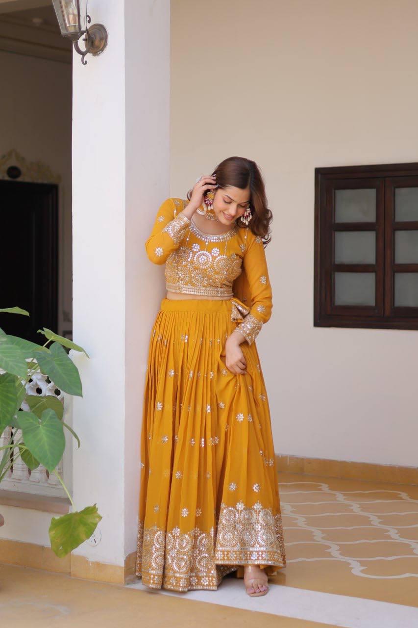Luminous Faux Georgette Sequins Embroidered Lehenga Choli - ETHNICDEAL
