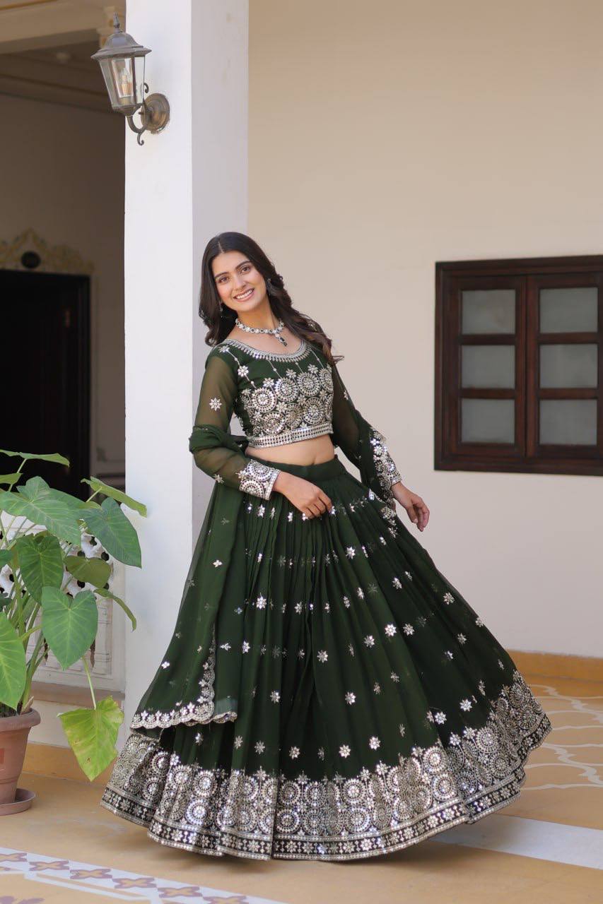 Luminous Faux Georgette Sequins Embroidered Lehenga Choli - ETHNICDEAL