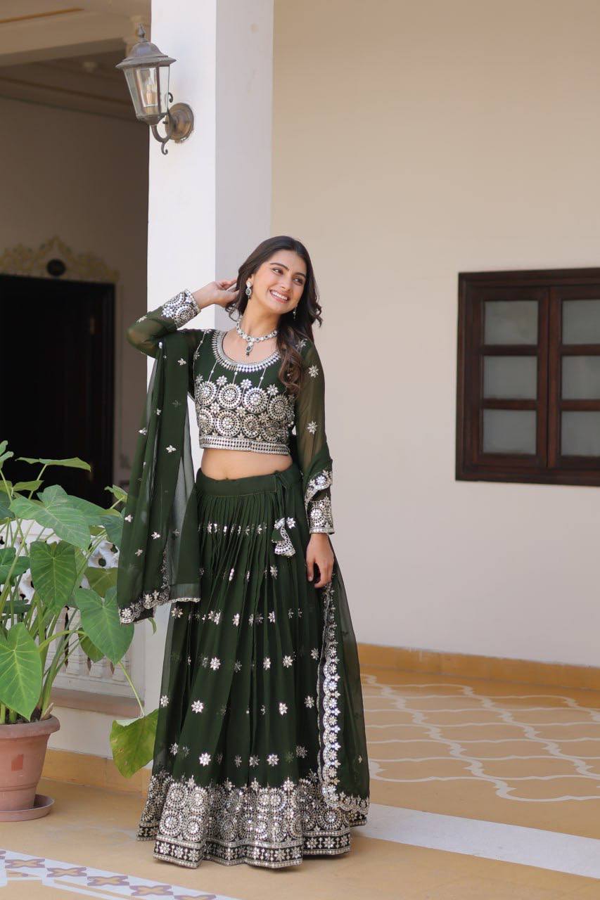 Luminous Faux Georgette Sequins Embroidered Lehenga Choli - ETHNICDEAL