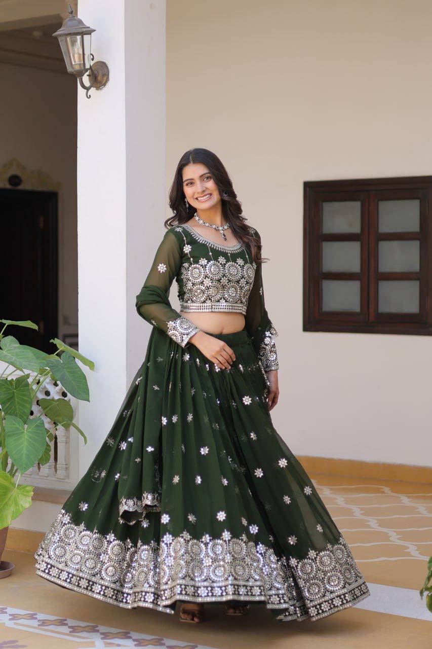Luminous Faux Georgette Sequins Embroidered Lehenga Choli - ETHNICDEAL