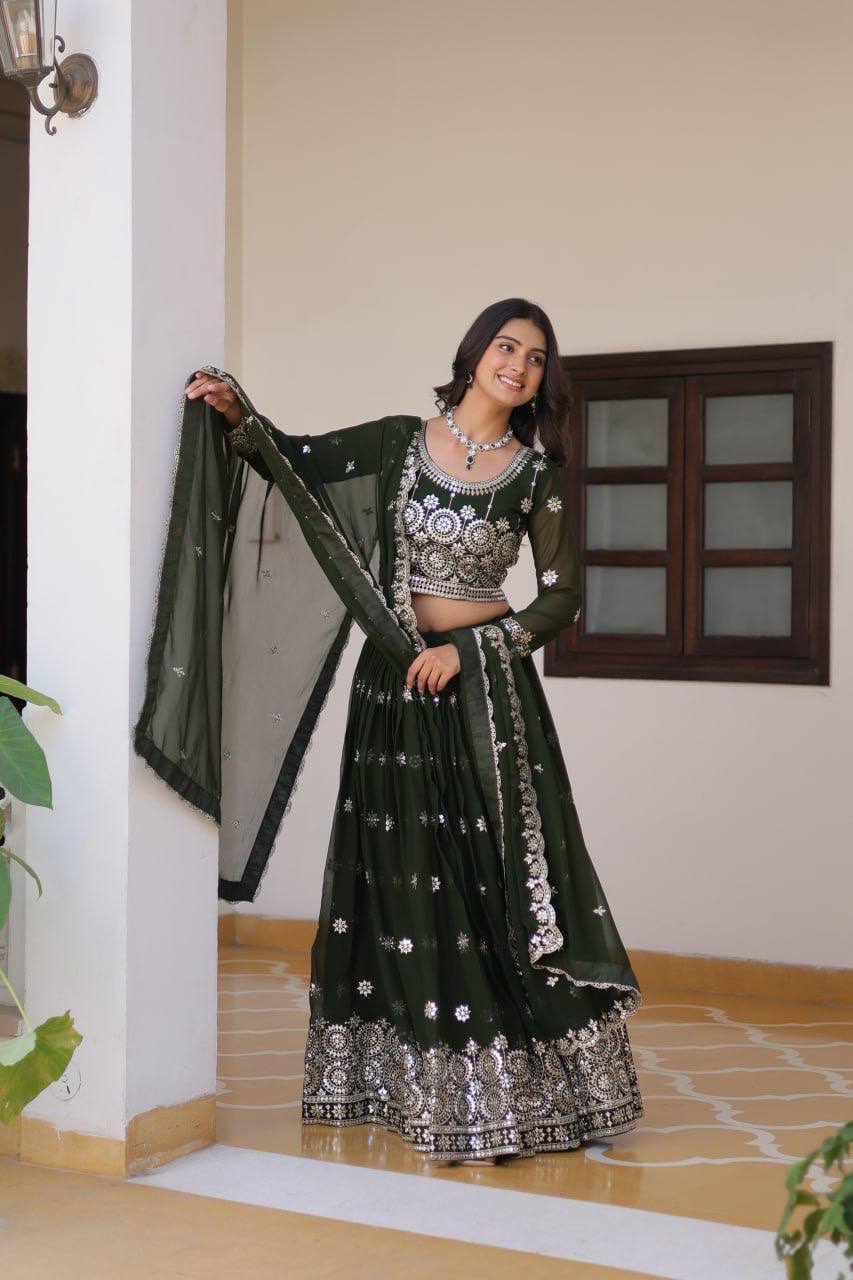 Luminous Faux Georgette Sequins Embroidered Lehenga Choli - ETHNICDEAL