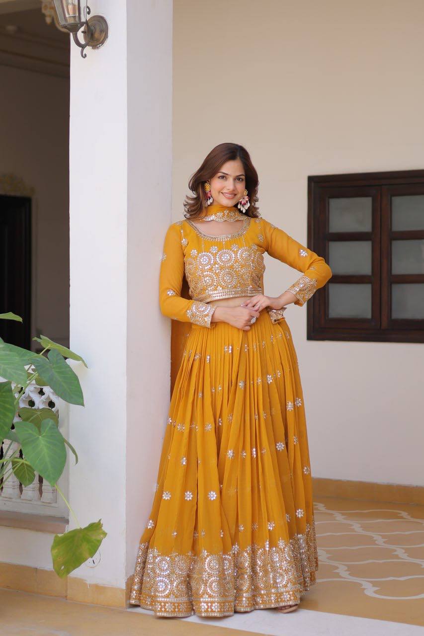 Luminous Faux Georgette Sequins Embroidered Lehenga Choli - ETHNICDEAL