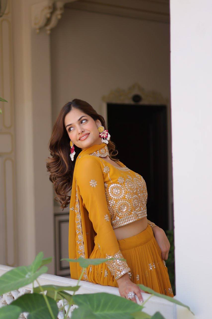 Luminous Faux Georgette Sequins Embroidered Lehenga Choli - ETHNICDEAL