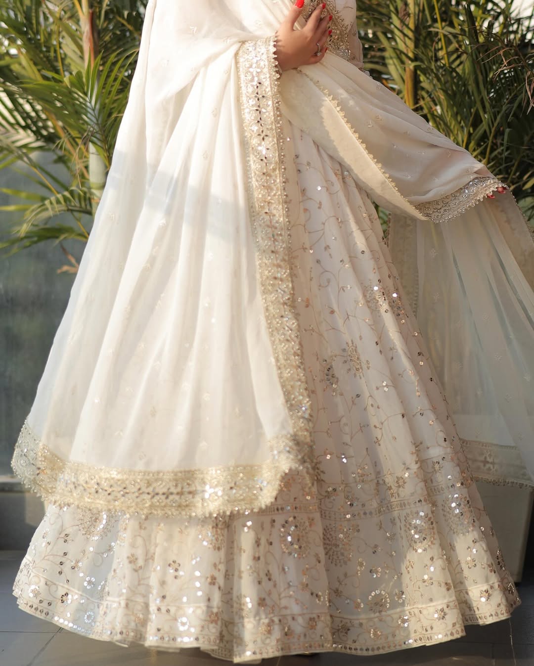 Ivory Wedding Wear Georgette Anarkali Gown Suit Set with Dupatta for Women