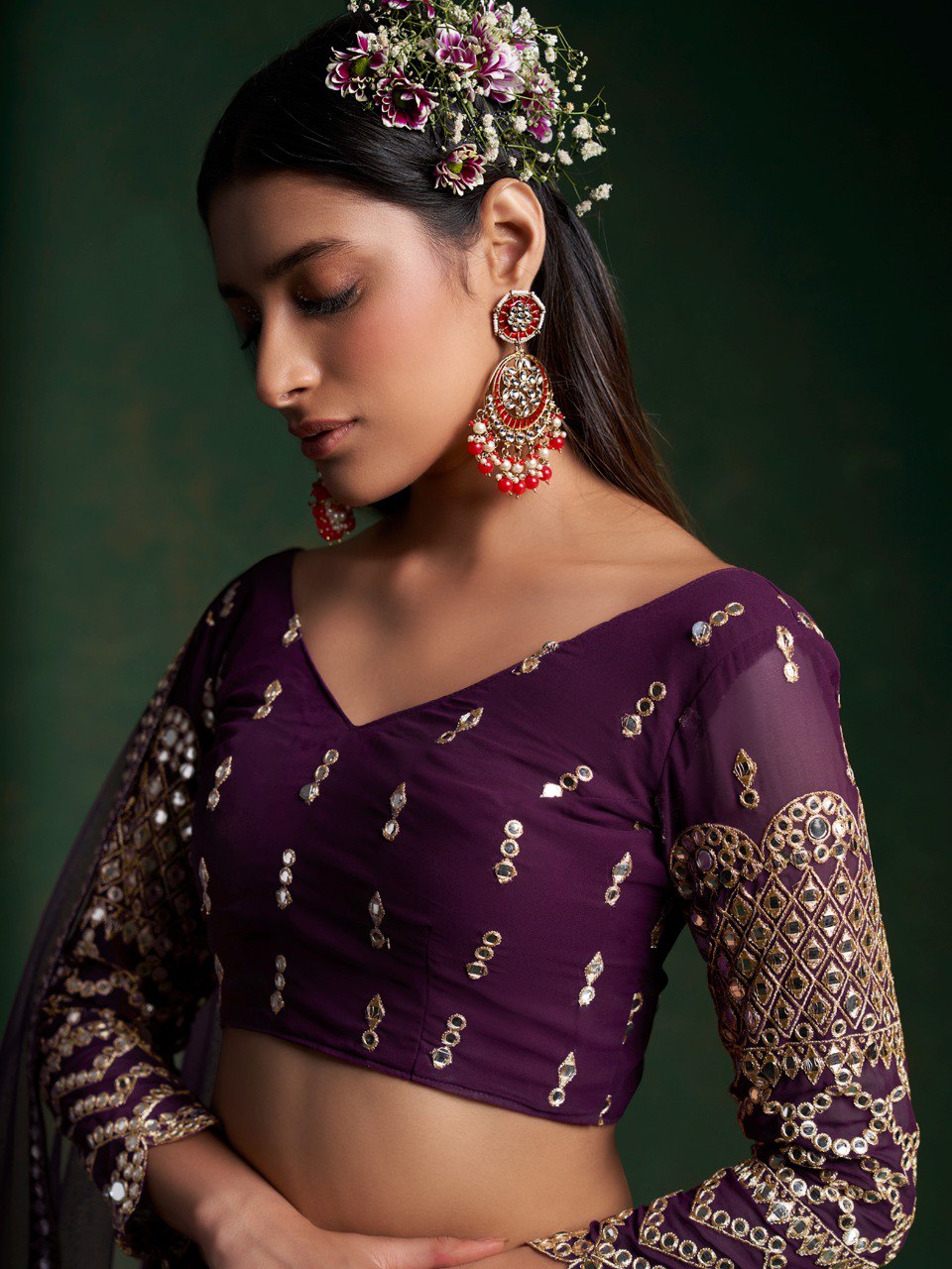 Wine Georgette Lehenga Choli Set perfect for wedding